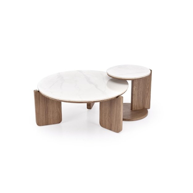 DIUNA set of 2 c.tables, white marble / light walnut