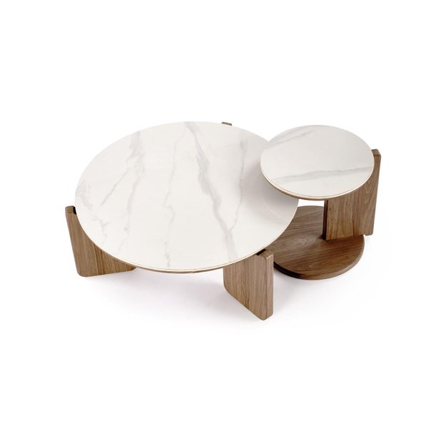 DIUNA set of 2 c.tables, white marble / light walnut