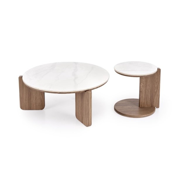 DIUNA set of 2 c.tables, white marble / light walnut