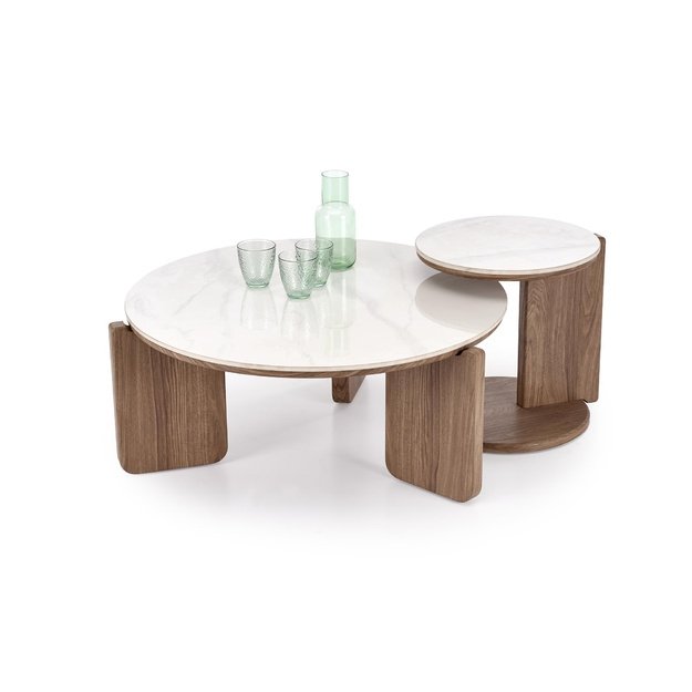 DIUNA set of 2 c.tables, white marble / light walnut