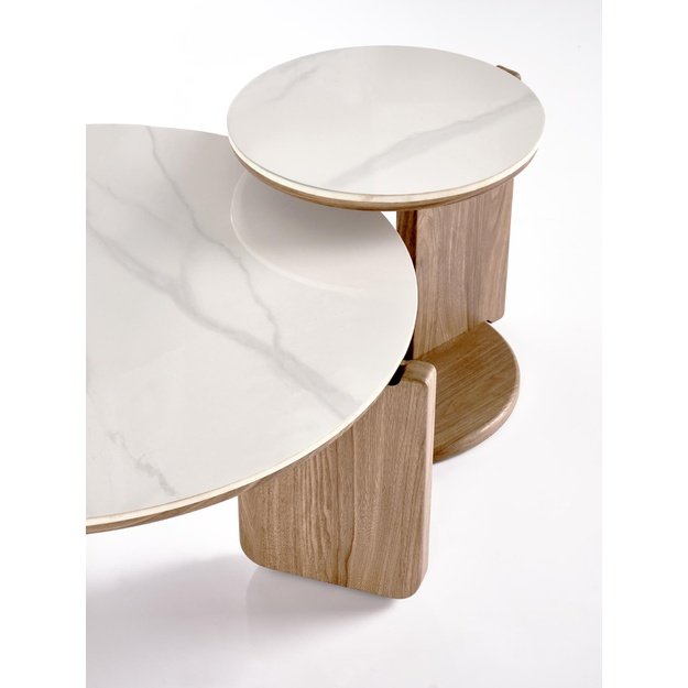DIUNA set of 2 c.tables, white marble / light walnut