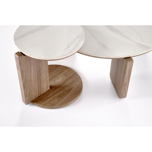 DIUNA set of 2 c.tables, white marble / light walnut