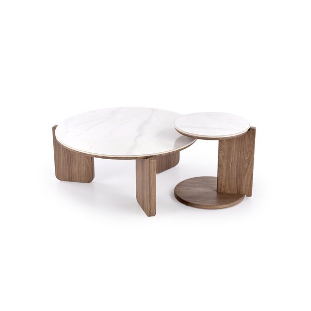 DIUNA set of 2 c.tables, white marble / light walnut
