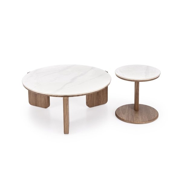 DIUNA set of 2 c.tables, white marble / light walnut