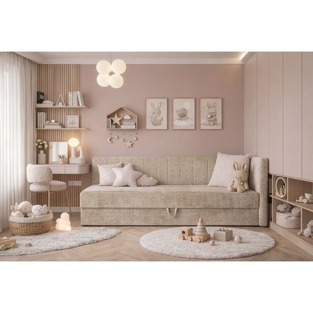 RICKY 90 bed with bedding container and built-in mattress, beige