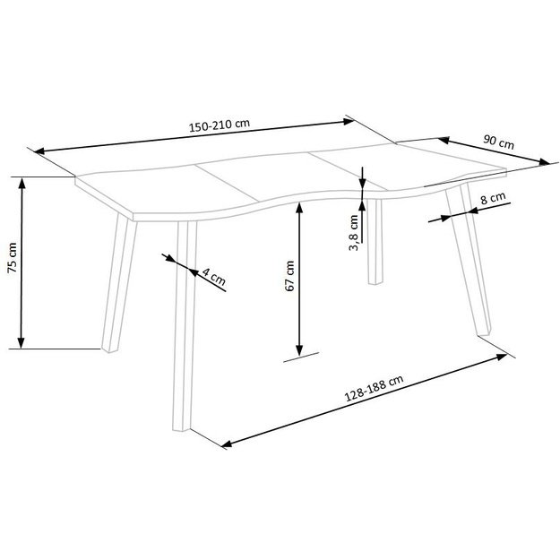 DICKSON 2 extension table 150-210, natural / black