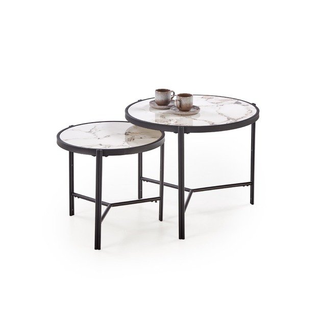 FATIMA  set of two coffee tables, white marble / black