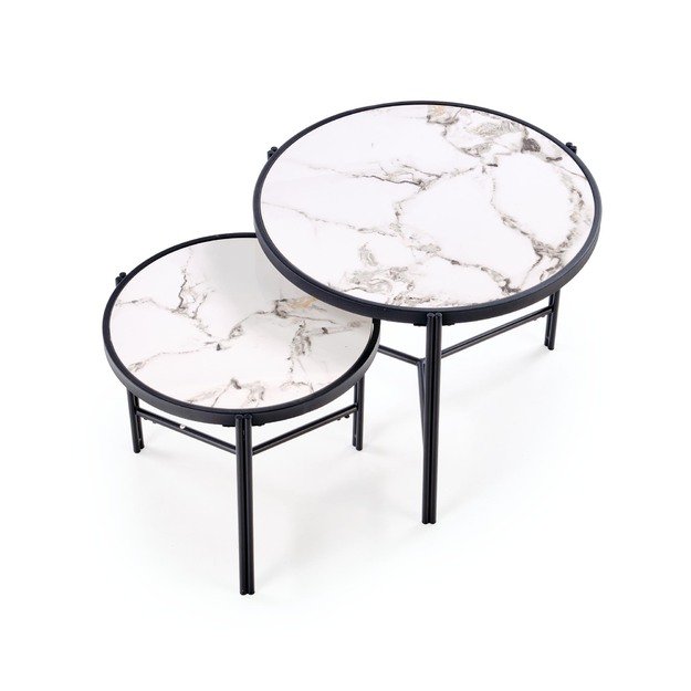 FATIMA  set of two coffee tables, white marble / black 2