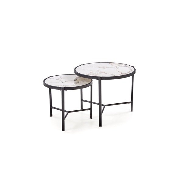 FATIMA  set of two coffee tables, white marble / black 10