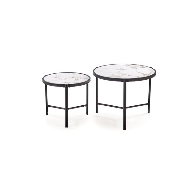 FATIMA  set of two coffee tables, white marble / black 8