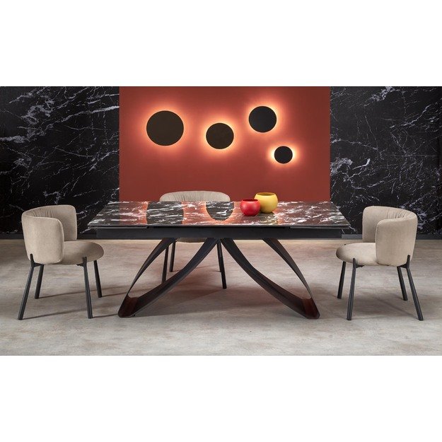 HILARIO extension table, black marble / black
