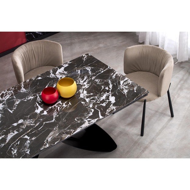 HILARIO extension table, black marble / black 11