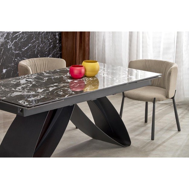 HILARIO extension table, black marble / black 13