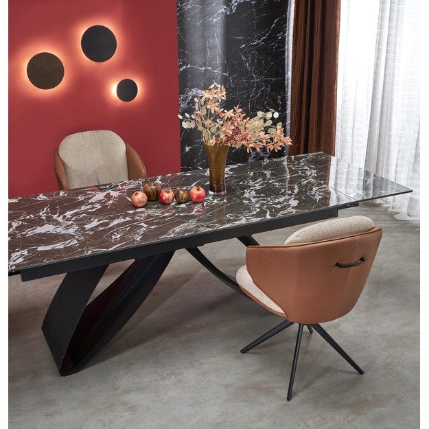 HILARIO extension table, black marble / black 34