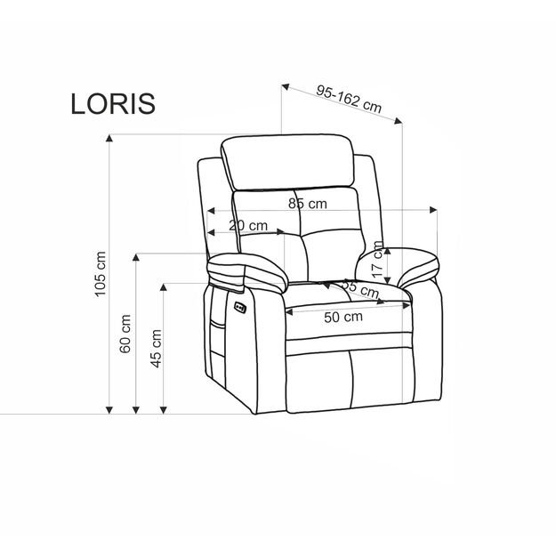 LORIS recliner, color: grey 16