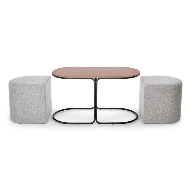 PAMPA, coffee table with pouffes, top: walnut, legs: black, pouffe: grey 14