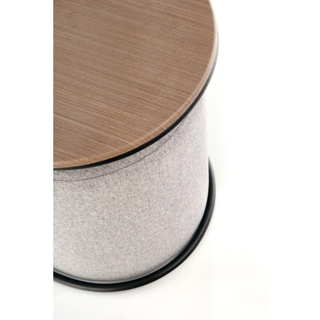 PAMPA, coffee table with pouffes, top: walnut, legs: black, pouffe: grey 11