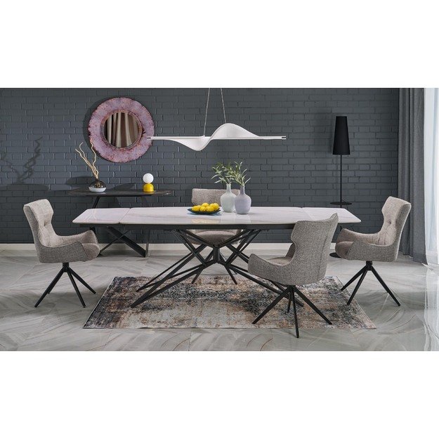 ALFREDO extension table, white marble / black