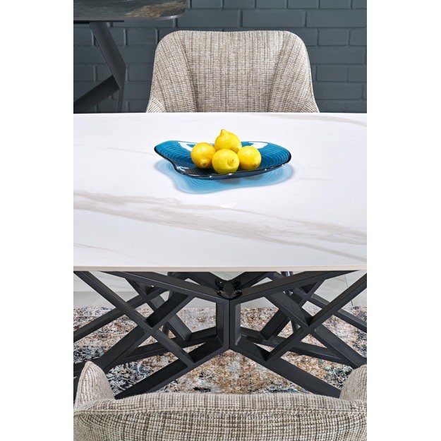 ALFREDO extension table, white marble / black 12