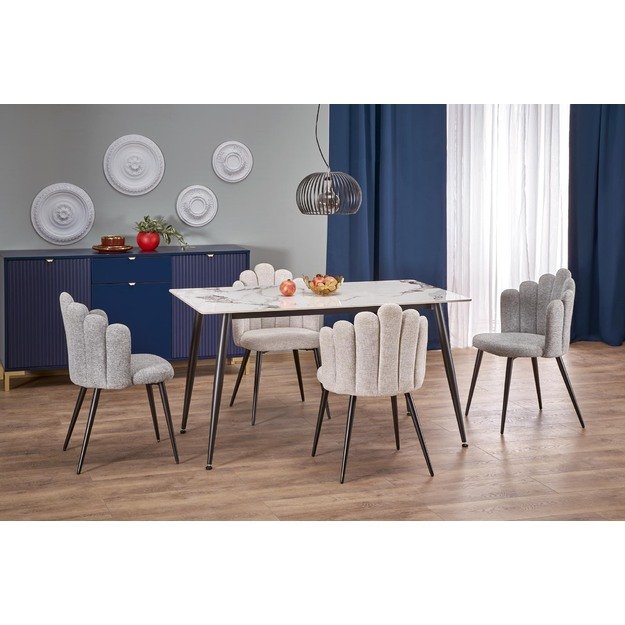 EMILIO 140 table, color: top - white marble, legs - black