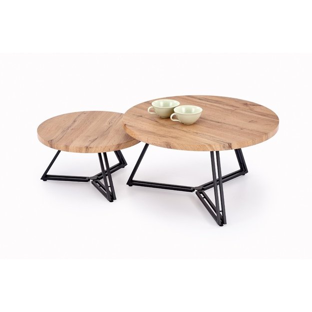 ANGER set of two, top - gold oak, legs - black