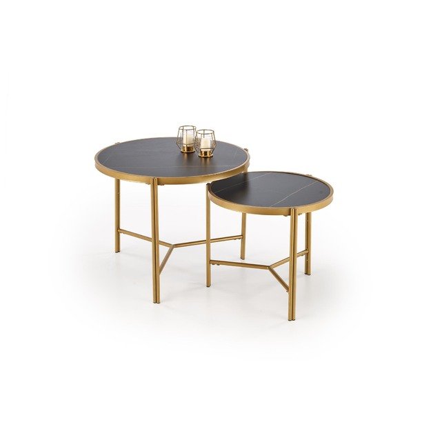 FATIMA  set of two coffee tables, black marble / gold