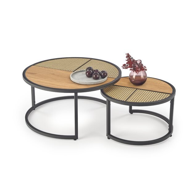GARMINA set of two coffee tables, gold oak / black