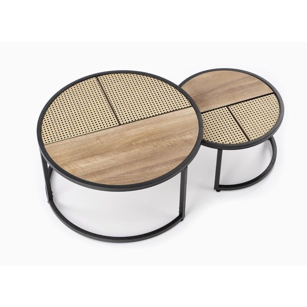 GARMINA set of two coffee tables, gold oak / black 1