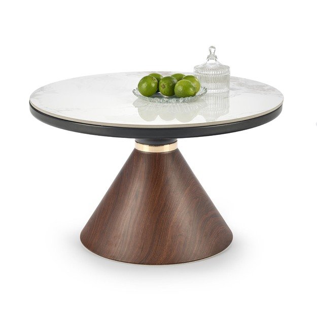 GENESIS coffee table, white marble / walnut / gold 2