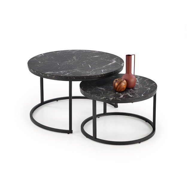 JAVA set of 2 c. tables, black marble / black