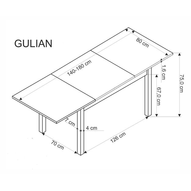 GULIAN extension table, wotan oak / black 10