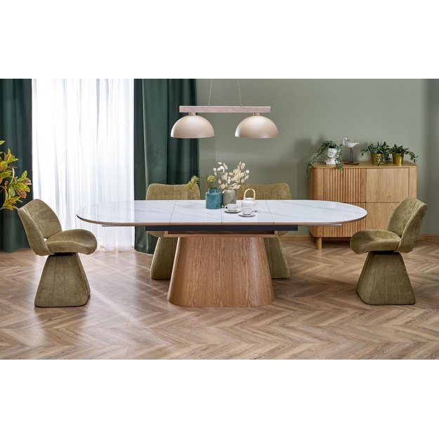 SIRIUS extension table, white marble / natural