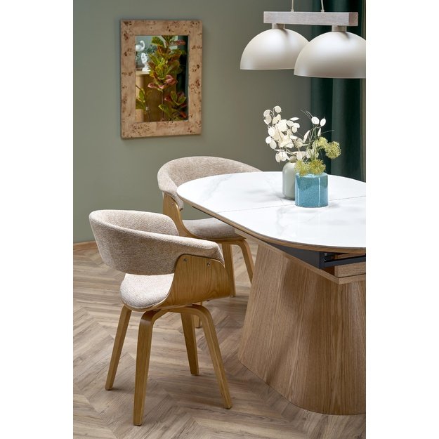 SIRIUS extension table, white marble / natural