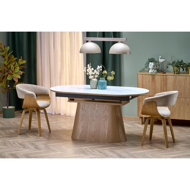 SIRIUS extension table, white marble / natural