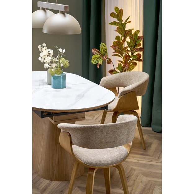 SIRIUS extension table, white marble / natural