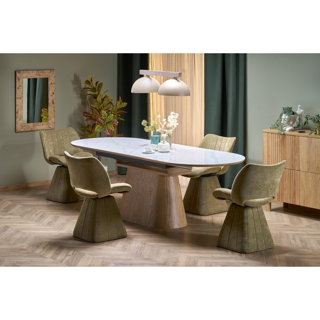 SIRIUS extension table, white marble / natural