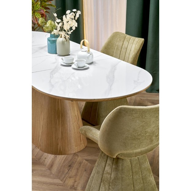 SIRIUS extension table, white marble / natural