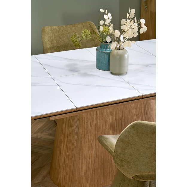 SIRIUS extension table, white marble / natural