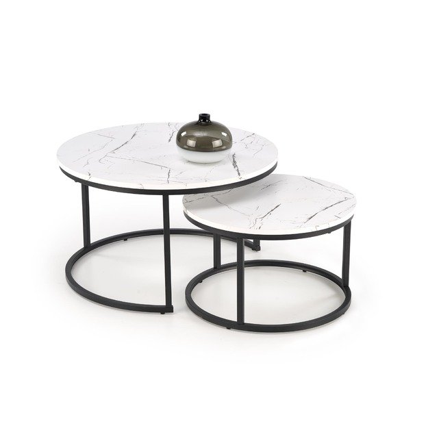 JAVA set of 2 c. tables, white marble / black 1