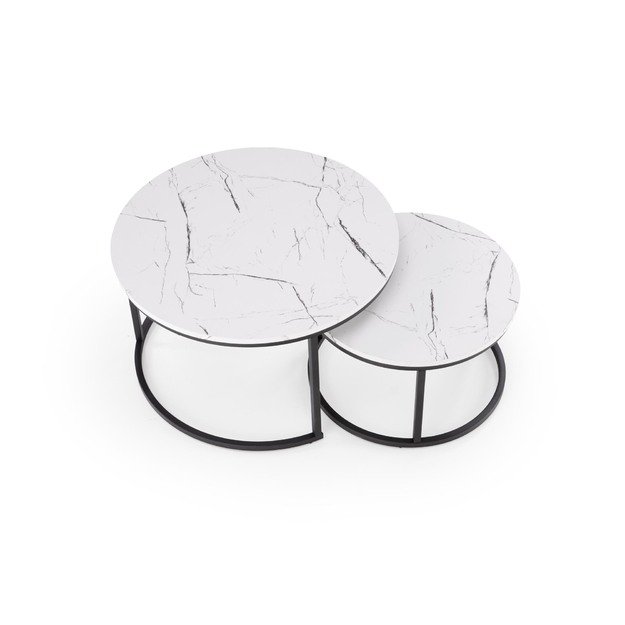 JAVA set of 2 c. tables, white marble / black 8