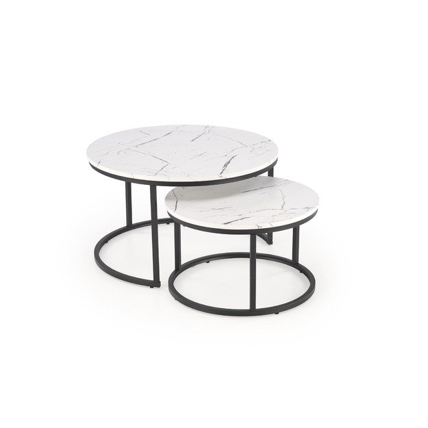 JAVA set of 2 c. tables, white marble / black 12