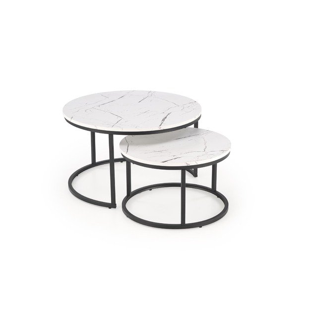 JAVA set of 2 c. tables, white marble / black 3
