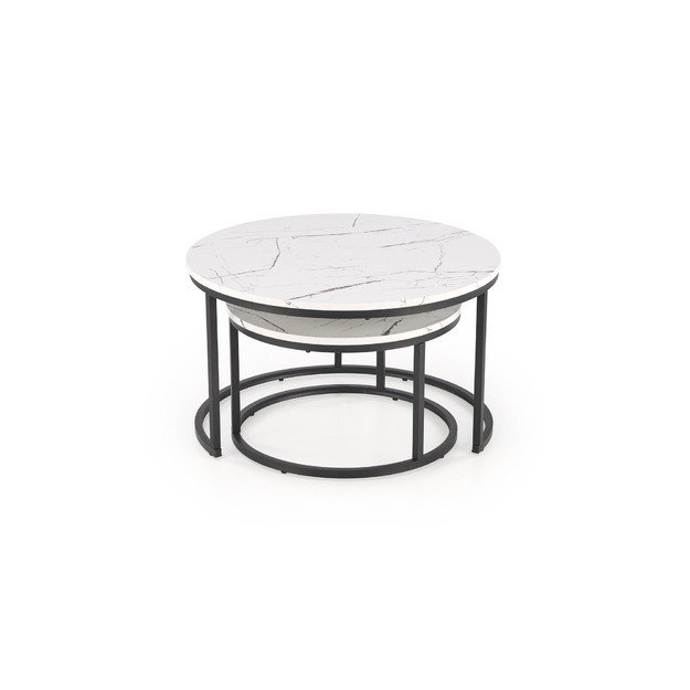 JAVA set of 2 c. tables, white marble / black 9