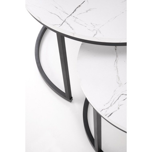 JAVA set of 2 c. tables, white marble / black 14