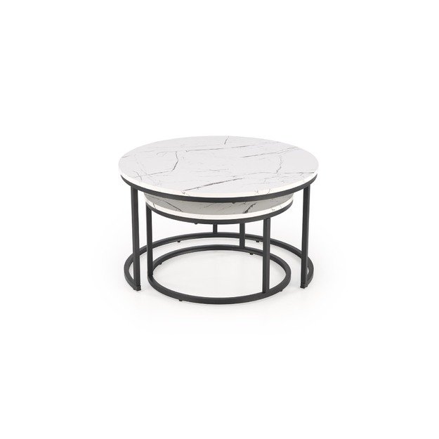 JAVA set of 2 c. tables, white marble / black 18