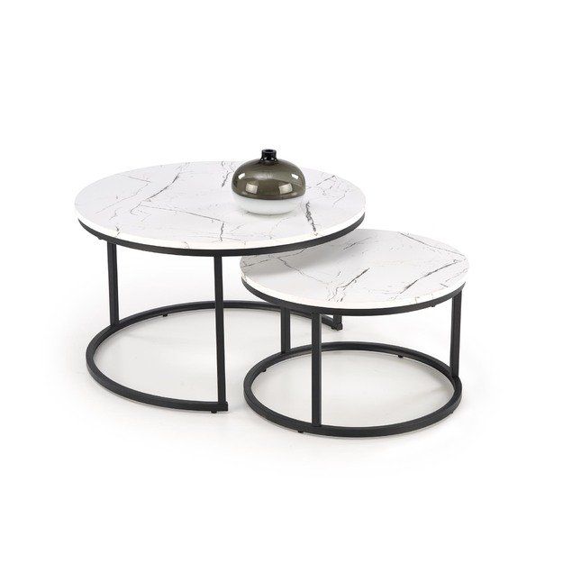 JAVA set of 2 c. tables, white marble / black 10
