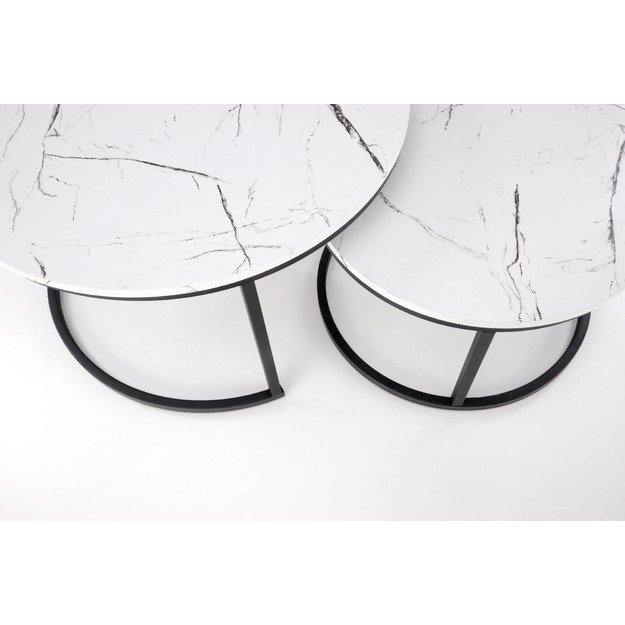 JAVA set of 2 c. tables, white marble / black 4