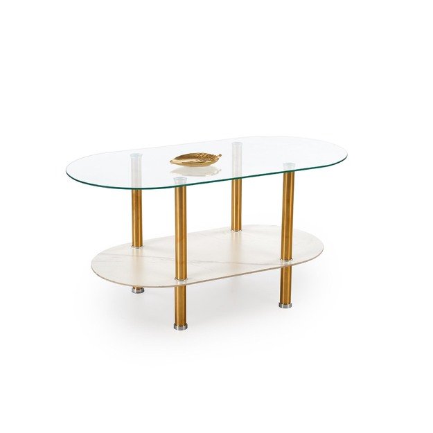 DUCAT c.table, white marble / transparent / gold