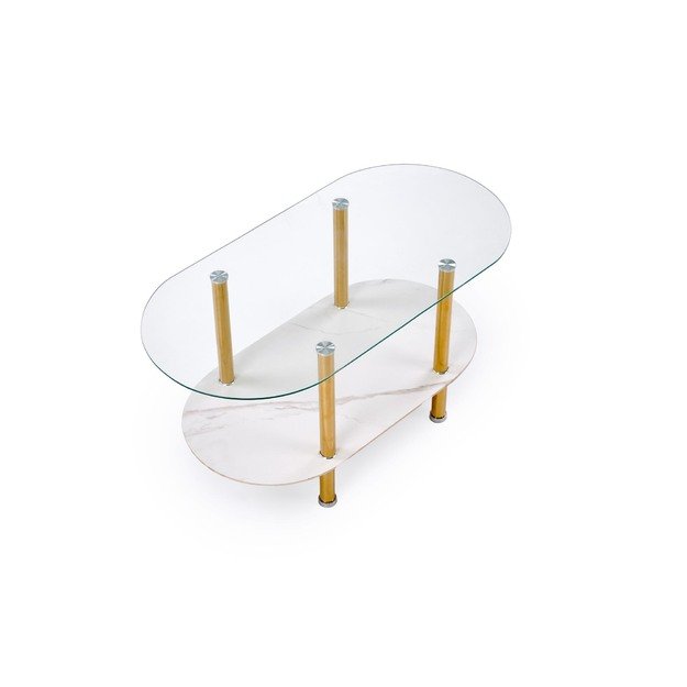 DUCAT c.table, white marble / transparent / gold 8