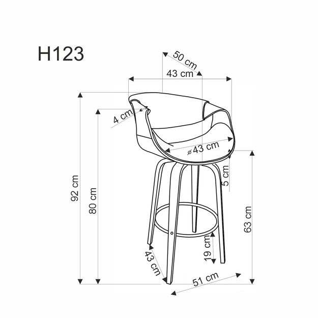 H123 bar stool, grey / walnut 2